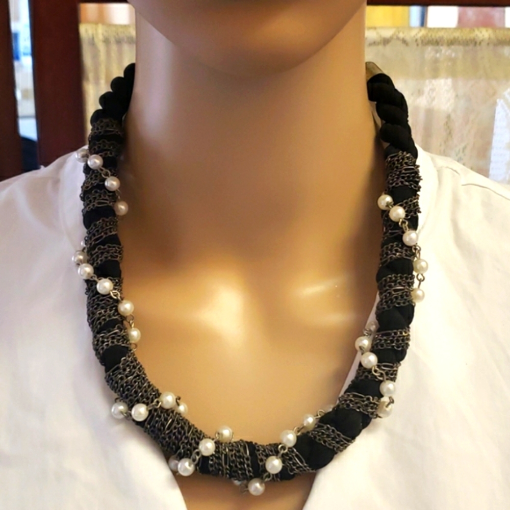 Vintage Fabric 2 Chain Necklace